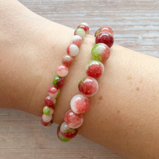 Håndlavet krystal armbånd med vandmelon turmalin perler.